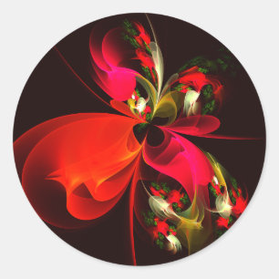 Sticker Rond Rouge Vert Floral Moderne Art Abstrait Motif #02