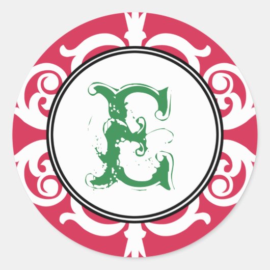 Sticker Rond Rouge vert goth punk monogramme premier mariage fa (Devant)