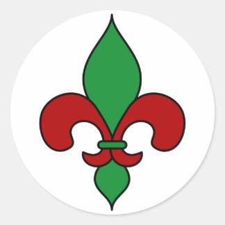 Sticker Rond Rouge Vert Noël Fleur de Lis