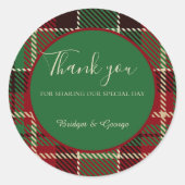 Sticker Rond rouge vert noir écossais celtique tartan mariage (Devant)