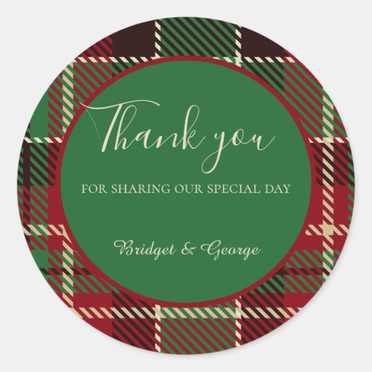 Sticker Rond rouge vert noir écossais celtique tartan mariage (Devant)