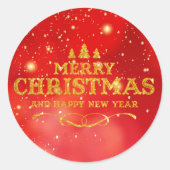 Sticker Rond Rouge vif Or Joyeux Noël Bonne Année  (Devant)