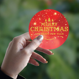 Sticker Rond Rouge vif Or Joyeux Noël Bonne Année