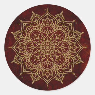 Sticker Rond Rouge vin profond Mandala & Or Glam Moderne Chic