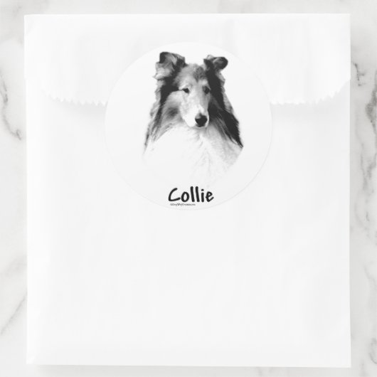 Sticker Rond Rough Collie Charbon (Sac)