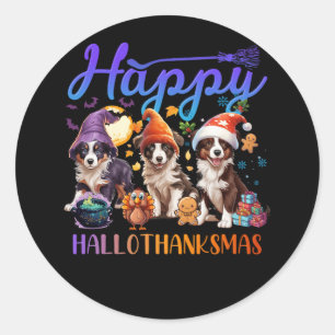 Sticker Rond Rough Collie Chien Halloween Noël Happy Halloth