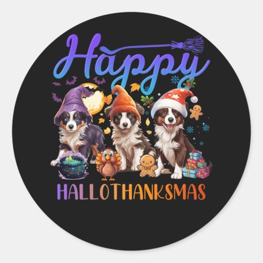 Sticker Rond Rough Collie Chien Halloween Noël Happy Halloth (Devant)