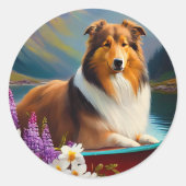 Sticker Rond Rough Collie sur une pagaie : une aventure Pittore (Devant)