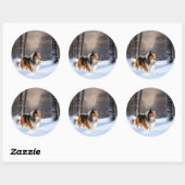 Sticker Rond Rough Collie Vive la neige Noël (Feuille)