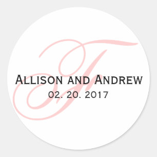 Sticker Rond Rougissent la faveur rose de mariage de monogramme