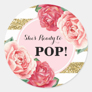 Sticker Rond Rougissent le baby shower floral rose d'or prêt