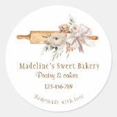 Sticker Rond Rouleau à pâtisserie floral bohème aquarelle (Devant)