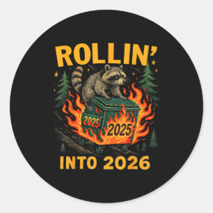 Sticker Rond Rouler Dans 2026 Drôle Raton Laveur Feu Poubelle