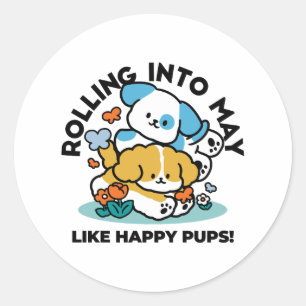 Sticker Rond Rouler En Mai Comme De Joyeux Pups - Mignonne Chie