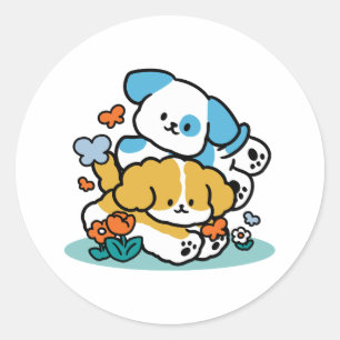 Sticker Rond Rouler En Mai Comme De Joyeux Pups - Mignonne Chie