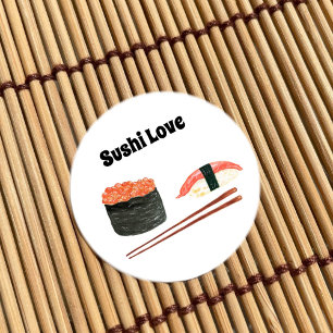 Sticker Rond Roulés de sushi à l'aquarelle avec baguettes