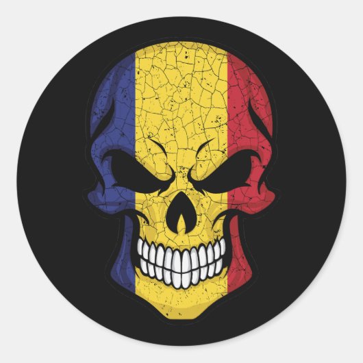 Sticker Rond Roumanie Drapeau crâne souriant (Devant)