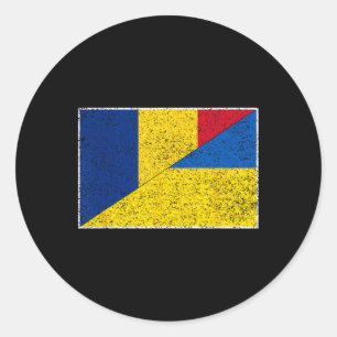 Sticker Rond Roumanie Drapeau Ukraine Roumain Fierté Ukrainienn