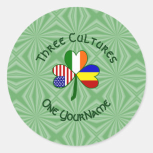Sticker Rond Roumanie Irlande États-Unis Trèfle Drapeau Personn