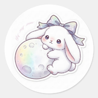 Sticker Rond Round Moon Bunny - Dreamy Pastel Orbit Kawaii Art