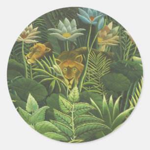 Sticker Rond Rousseau Tropical Jungle Lion Peinture