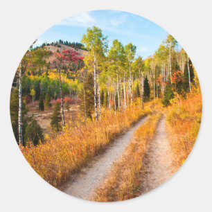 Sticker Rond Route à travers les couleurs d'automne