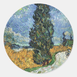 Sticker Rond Route avec cyprès de Van Gogh Impressionnisme