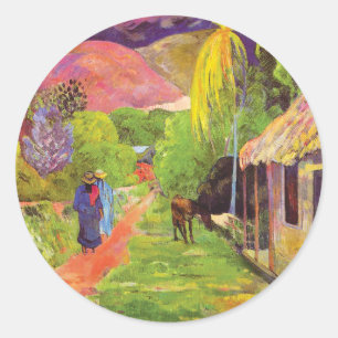 Sticker Rond Route Paul Gauguin à Tahiti Art Vintage