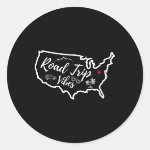 Sticker Rond Route Vibes Carte Usa Famille Ami Fille Voyage Va