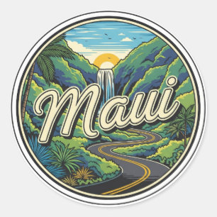 Sticker Rond Route vintage de Hana Maui Hawaii Voyage