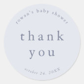 Sticker Rond ROWAN Boy Blue Unique Baby shower simple Merci (Devant)