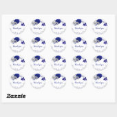 Sticker Rond royal bleu & argent fleurs merci (Feuille)