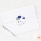 Sticker Rond royal bleu & argent fleurs merci (Enveloppe)