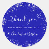 Sticker Rond Royal bleu argent parties scintillant coeur merci  (Devant)