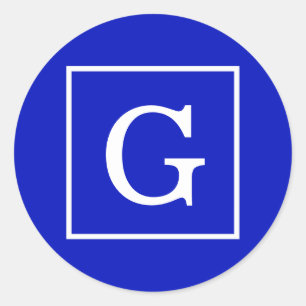 Sticker Rond Royal Bleu Blanc encadré Monogramme initial