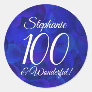 Sticker Rond Royal Blue 100 et merveilleux anniversaire Favor
