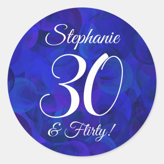 Sticker Rond Royal Blue 30 et Flirty Anniversaire Favor (Devant)