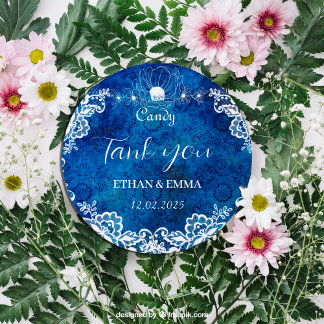 Sticker Rond Royal Blue A Treat Thank You For The Wedding Favor