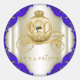 Sticker Rond Royal Blue and Gold Carriage Prince Baby shower