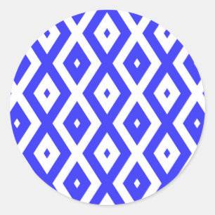 Sticker Rond Royal blue and white diamond pattern