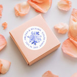 Sticker Rond Royal Blue and White Watercolor Bouquet Wedding<br><div class="desc">Royal Blue floral bouquet in blue toned watercolor,  editable text around the circumference.</div>