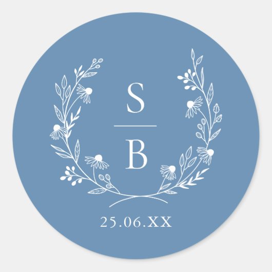 Sticker Rond Royal Blue Botanogramme Mariage de couronne (Devant)