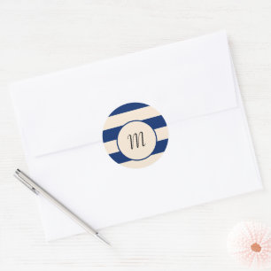 Sticker Rond Royal Blue et Antique White Stripes