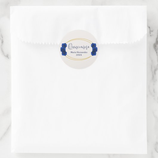 Sticker Rond Royal Blue et Gold Geometry Quinceañera (Sac)