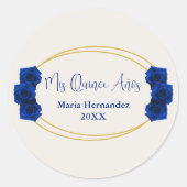 Sticker Rond Royal Blue et Gold Geometry Quinceañera (Devant)
