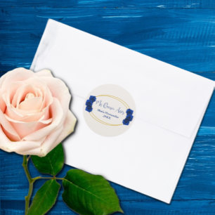 Sticker Rond Royal Blue et Gold Geometry Quinceañera