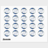 Sticker Rond Royal Blue Floral Papillons Rose Couronne d'argent (Feuille)