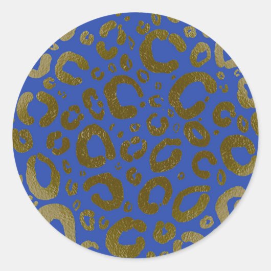 Sticker Rond Royal Blue & Gold Glamour Imprimé Léopard Soirée (Devant)