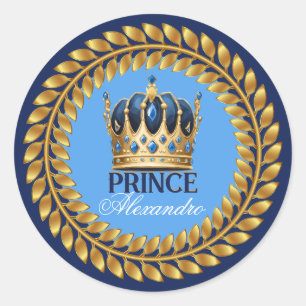 Sticker Rond Royal Blue Gold Prince Baby shower/Anniversaire