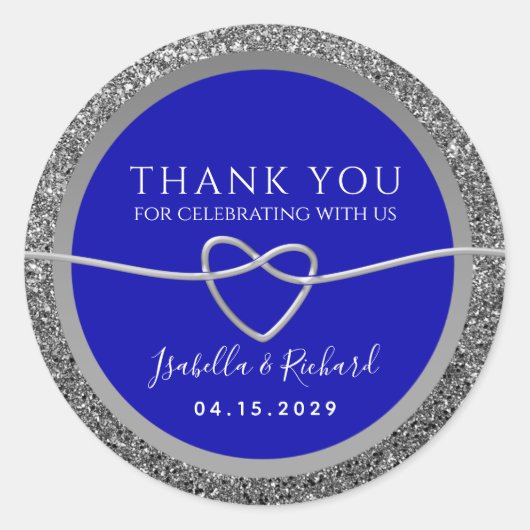 Sticker Rond Royal Blue Mariage Merci Favoriser (Devant)